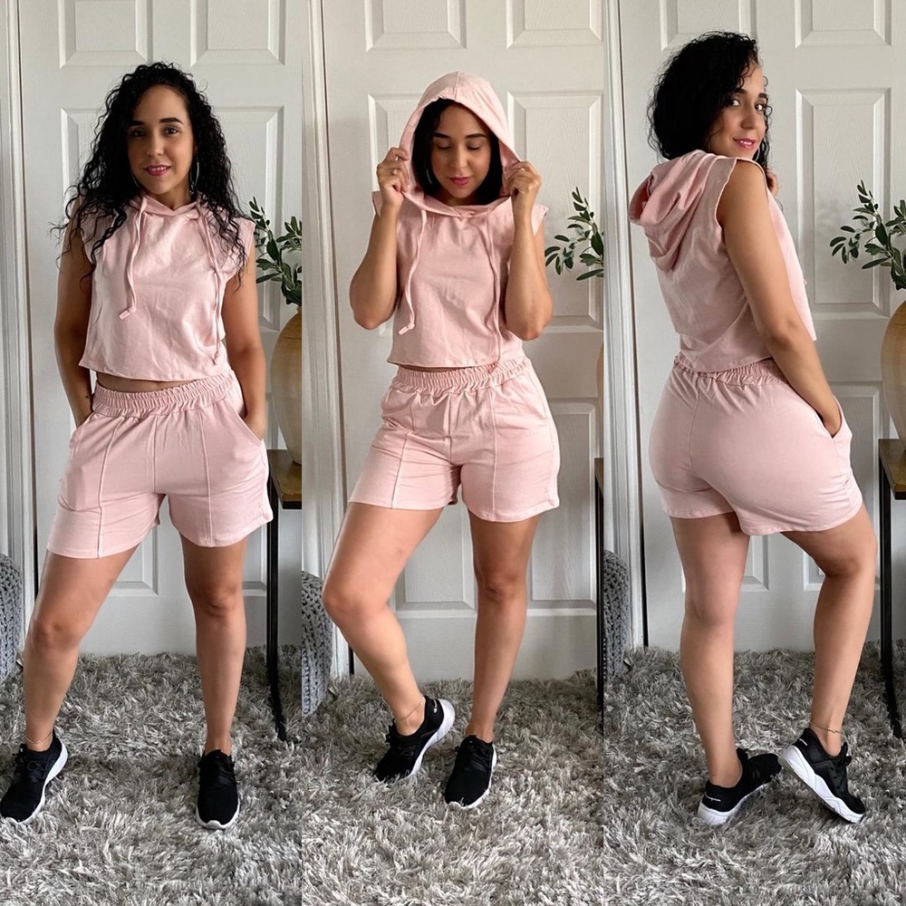 Women’s Hooded Crop Top & Shorts Co Ord Set